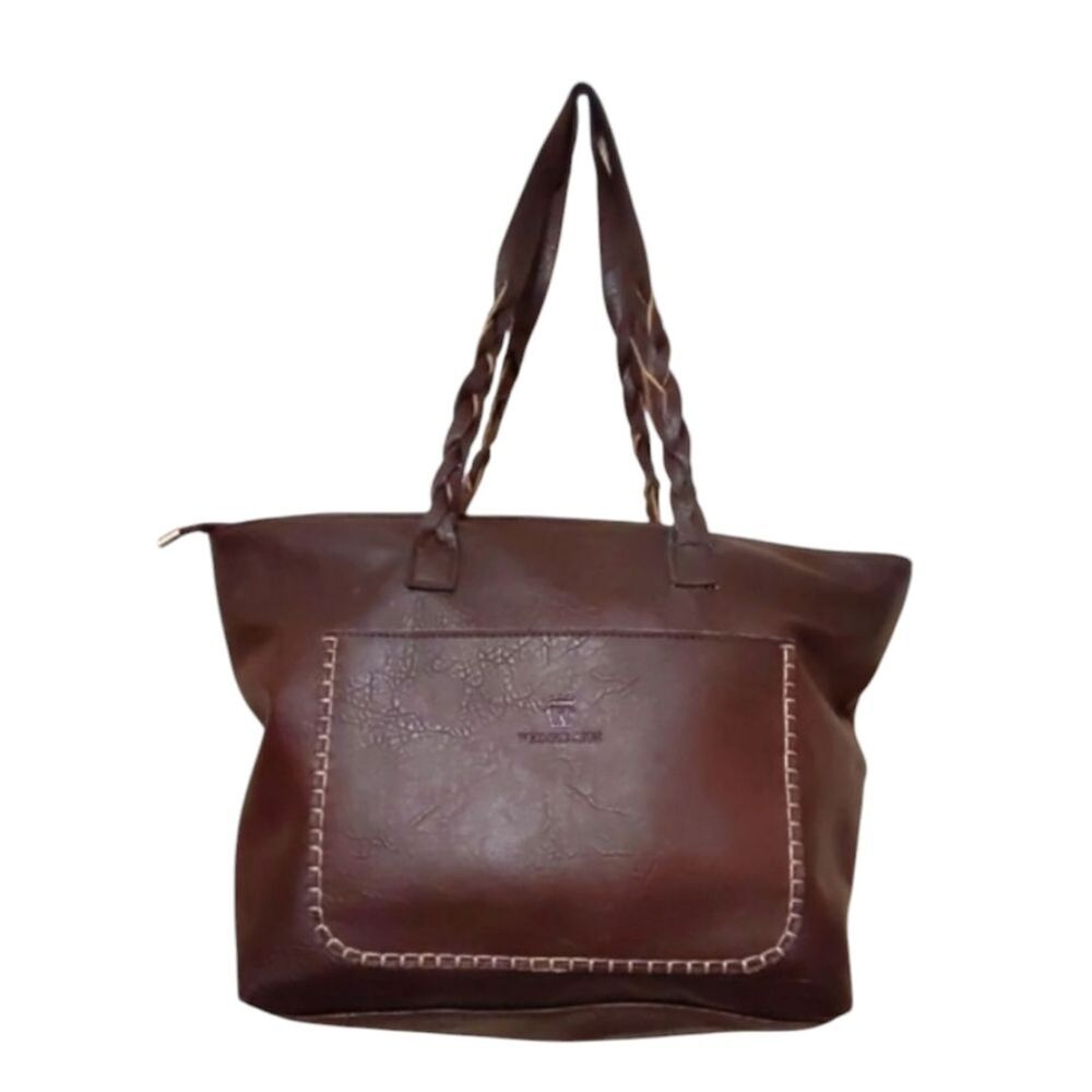 NEW Brown Shoulder Purse Tote Bag Vegan Leather Large